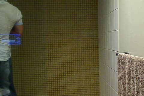 Getting delicious In Shirt Jeans And underclothing In The Shower