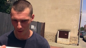 Tatted-up dude pulls down his jeans and nails outdoors