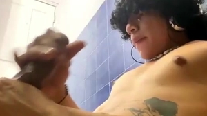 hairy Hair Latino twink With Tattoos Jerks Off His giant dark rod