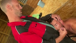 Fisting together with muscled latino hunk